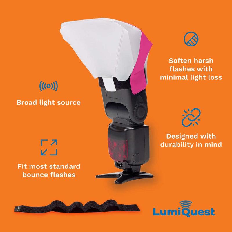 [AUSTRALIA] - LumiQuest Ultrasoft Frosted Photography Lighting Diffuser, Compact Modifier with UltraStrap, Camera Lighting, Universal Portable Studio Lights for External Camera Flashes, Photo Light, Neon Pink 