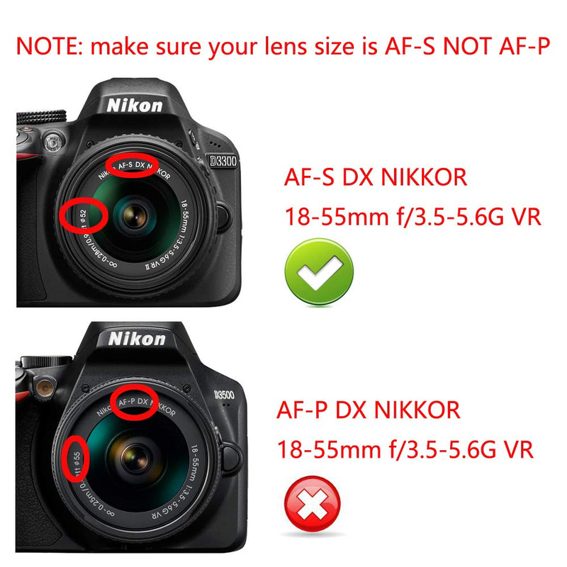 D5200 Lens Cap Cover (2 Pack) for Nikon D5500 D5200 D3200 w/NIKKOR AF-S 18-55mm Lens, for Canon EF-M 18-55mm 55-200mm Lens (52mm)