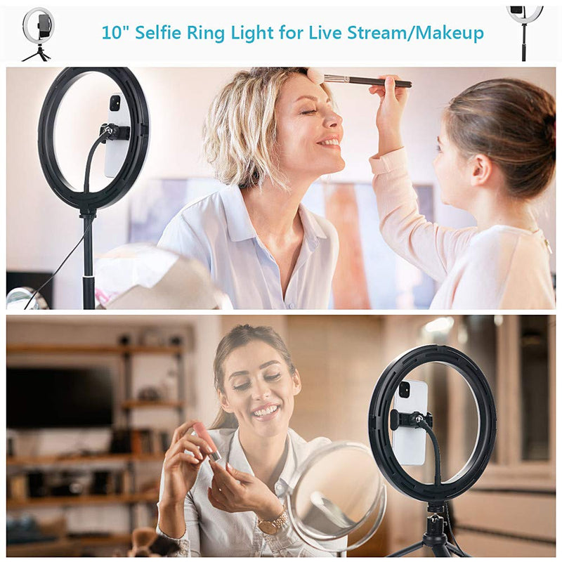 Selfie Ring Light ,10" Dimmable Ring Light (2rd Generation, Eye-Caring) with Adjustable Tripod for Makeup/YouTube/TiKTok/Video Shooting/Zoom Meetings 10“Ringlight+15”Tripod