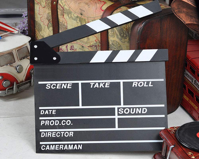 KISEER 12"x11" Movie Film Clap Board Wooden Movie Clapboard Film Clapper Board, Black & White