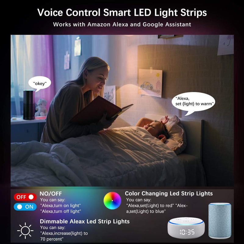[AUSTRALIA] - Smart WiFi Led Strip Lights Compatible with Alexa, Music Sync Color Changing Led Light Strips 32.8ft, RGB Dimmable Flexible Tape Light for Bedroom, Kitchen, TV, Party. Phone Controlled. 