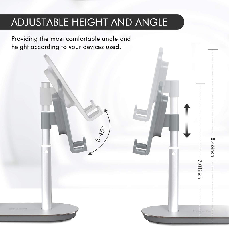 Havit Headphone Stand and Phone Holder Height & Angle Adjustable Gaming Headset Holder Mobile Phone & Tablet Mout Stand for Desk PC Gamer Offices and Desktop Silver