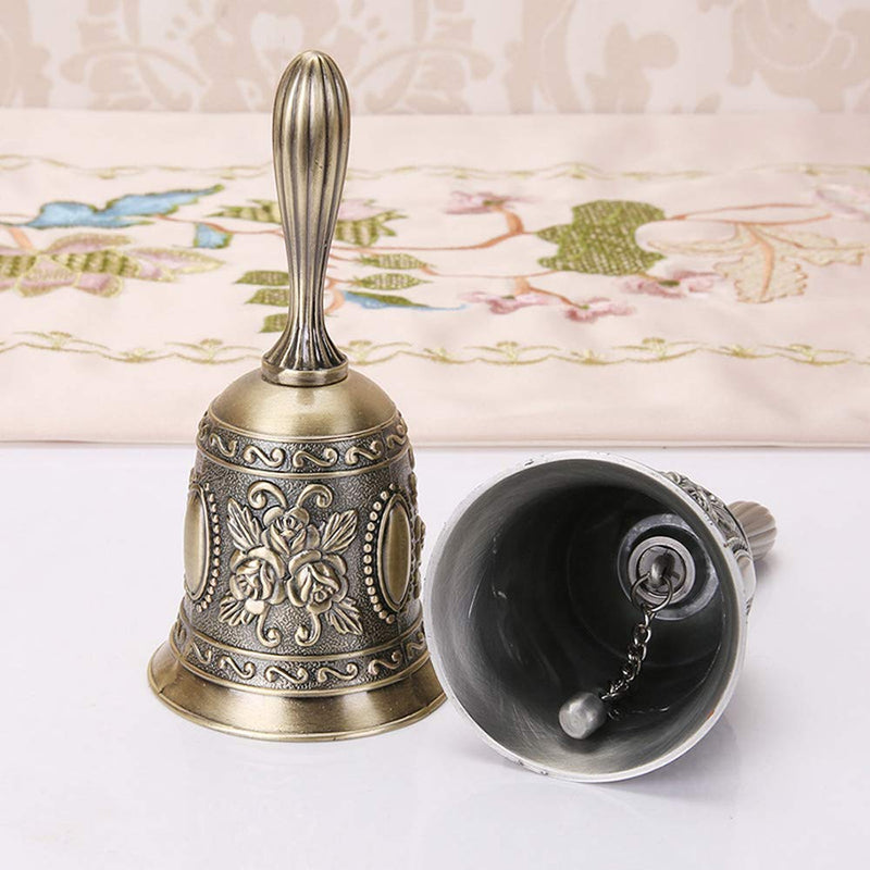 MOTZU 2 Pieces Hand Bell, Metal Jingle Service Call Bell Brass Wedding Bells, Extra Loud Multi-Purpose Held Dinner Bell for Decoration, Alarm, School Church Classroom, Bar(Gold, Silver)