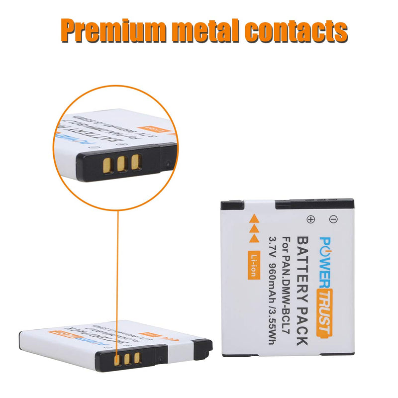 PowerTrust 2Pcs DMW-BCL7 BCL7 BCL7E Battery and LED USB Charger for Panasonic Lumix DMC-F5 DMC-FH10 DMC-FS50 DMC-SZ10 DMC-SZ9 SZ8 SZ3 SZ9 XS1 XS3 Camera