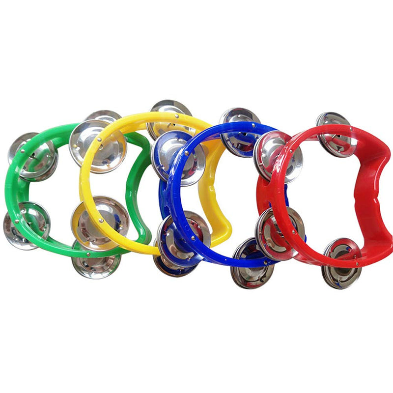 MOTZU 4 Pack Plastic Musical Percussion Tambourines, Dual Alloy Recording Combo Tambourine, Cutaway Half Blossom with 4 Bells Comfortable Teaching Toys for Kids, Adults, Multicolour