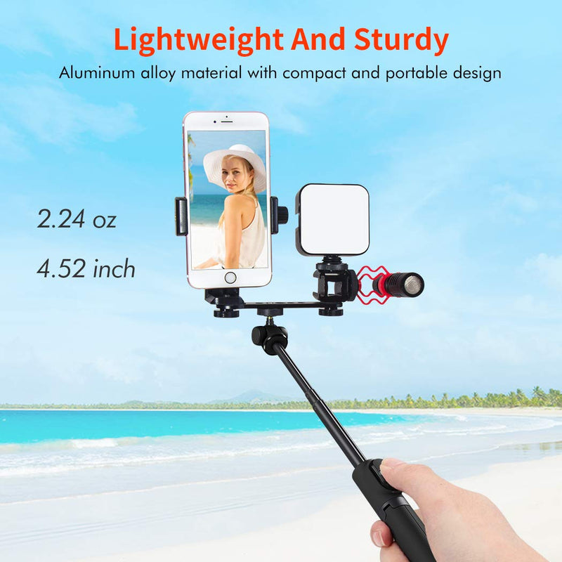 Triple Cold Shoe Extension Bar, KDD Microphone Mount Extension Bar Bracket with 1/4 3/8 Adapter Compatible for GoPro, Gimbal, Tripod, Monopod OSMO Zhiyun Feiyu Stabilizer