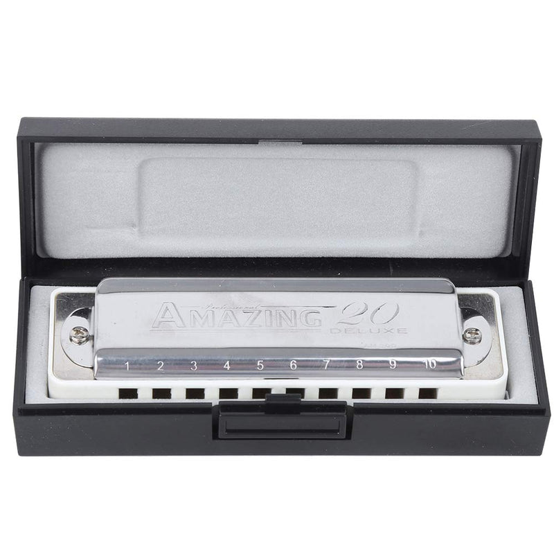 Harmonica Key of Db 10 Holes Blues Harmonica Mouth Organ for Professional Player, Beginner, Students, Kids (White) White