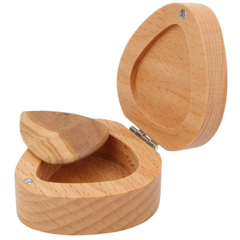 Beech wood pick case, funny heart-shaped small portable box, for guitarist storage