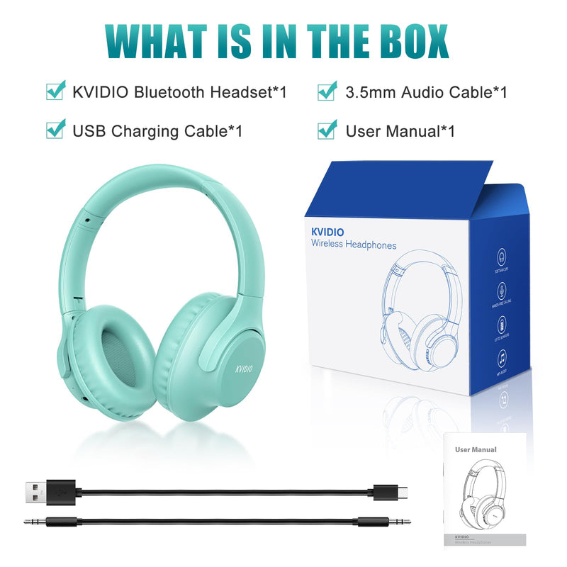 KVIDIO [Updated] Bluetooth Headphones Over Ear, 65 Hours Playtime Wireless Headphones with Microphone,Foldable Lightweight Headset with Deep Bass,HiFi Stereo Sound for Travel Work Cellphone (Green) Green