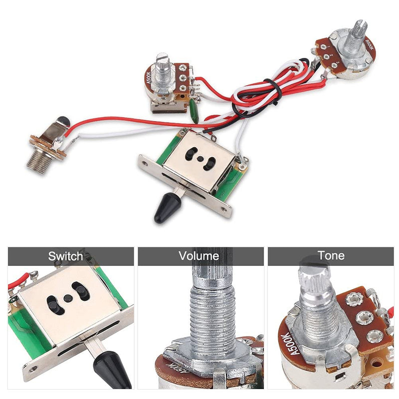 Bnineteenteam Guitar Wiring Harness, Electric Guitar 3 Way Wiring Harness Prewired Kit 3 Way Switch Pots Set, Guitar Wiring Kit