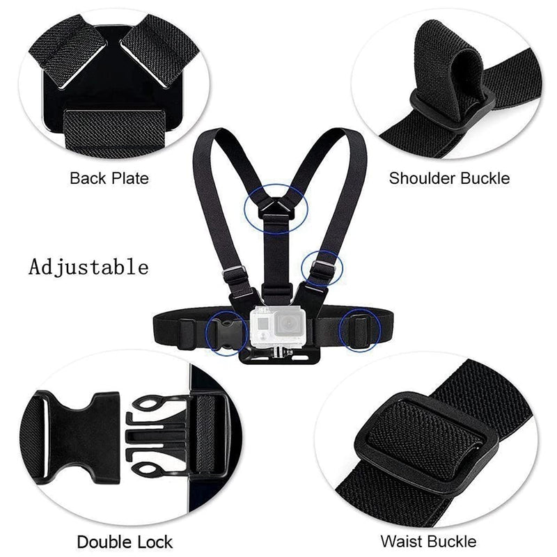 Chest Harness Mount Adjustable Chest Strap Belt with J Hook Compatible with Gopro Hero 8 7 6/AKASO/Apeman/DBPOWER/Campark/VanTop/Dragon Touch 4k Action Cameras Accessories (Camera Not Included)