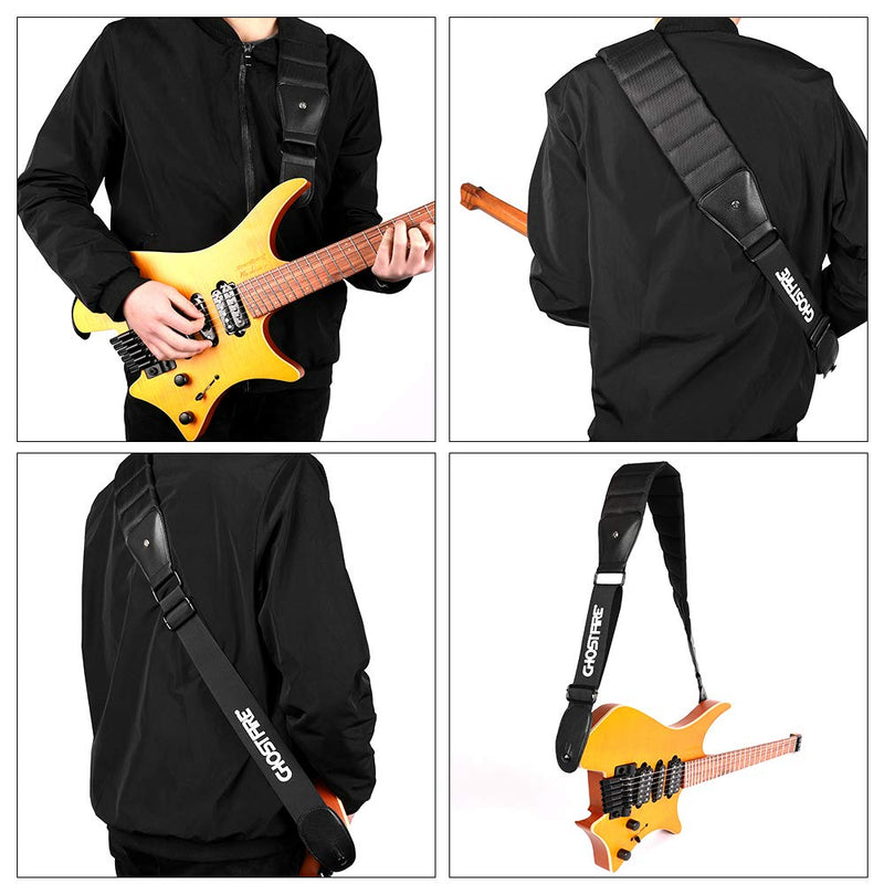 GHOST FIRE Guitar Strap,for Bass & Electric Guitar 3.3" Wide, Length from 43" to 50", Space memory elastic cotton-black (Standard) Standard