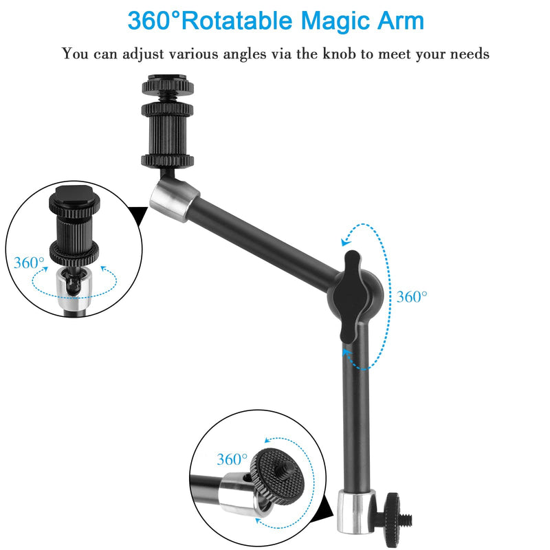 Magic Arm Camera Clamp,ChromLives Adjustable 11" Articulating Arm Camera Mount with Super Clamp W/ 1/4" and 3/8" Thread for DSLR Camera Rig/LCD Monitor/LED Lights/Flash Light Magic Arm Camera Clamp