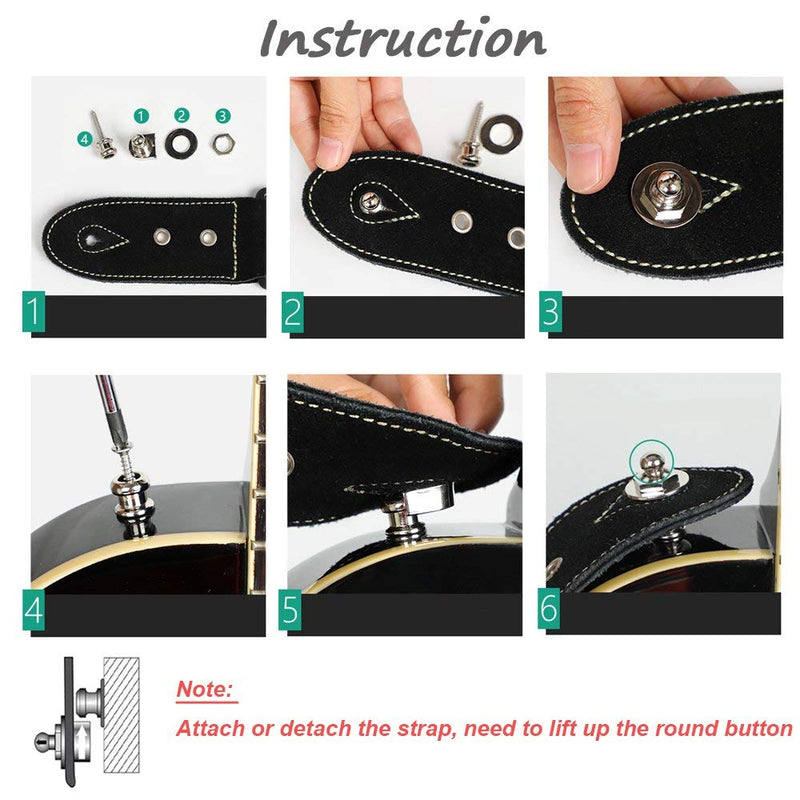 Gasea 4pcs Guitar Strap Locks and Buttons Quick Release Security Straplocks for Electric Acoustic Guitar Replacement Black-1