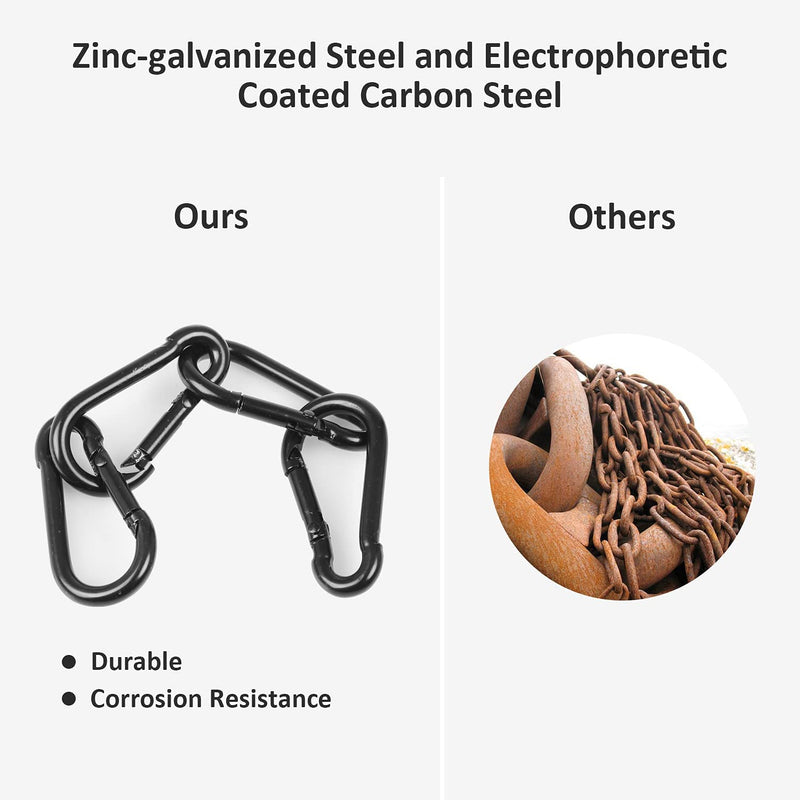 3 Inch Carabiner Spring Snap Hook Steel Clip Link Buckle Heavy Duty 8x80mm 10 Pcs for Outdoor Camping Hiking Hammock Swing, Black