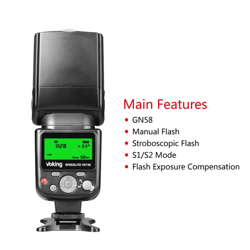 VOKING VK750 Manual LCD Display Universal Flash Speedlite Compatible with Nikon Canon Pentax Panasonic Olympus Fujifilm DSLR Mirrorless Cameras