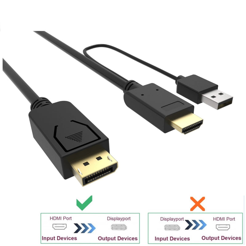 CABLEDECONN HDMI to DisplayPort Cable, HDMI Male 3840x2160 UHD 4K to DisplayPort Male with USB Converter Cable for Laptop Desktop Monitors (2m)