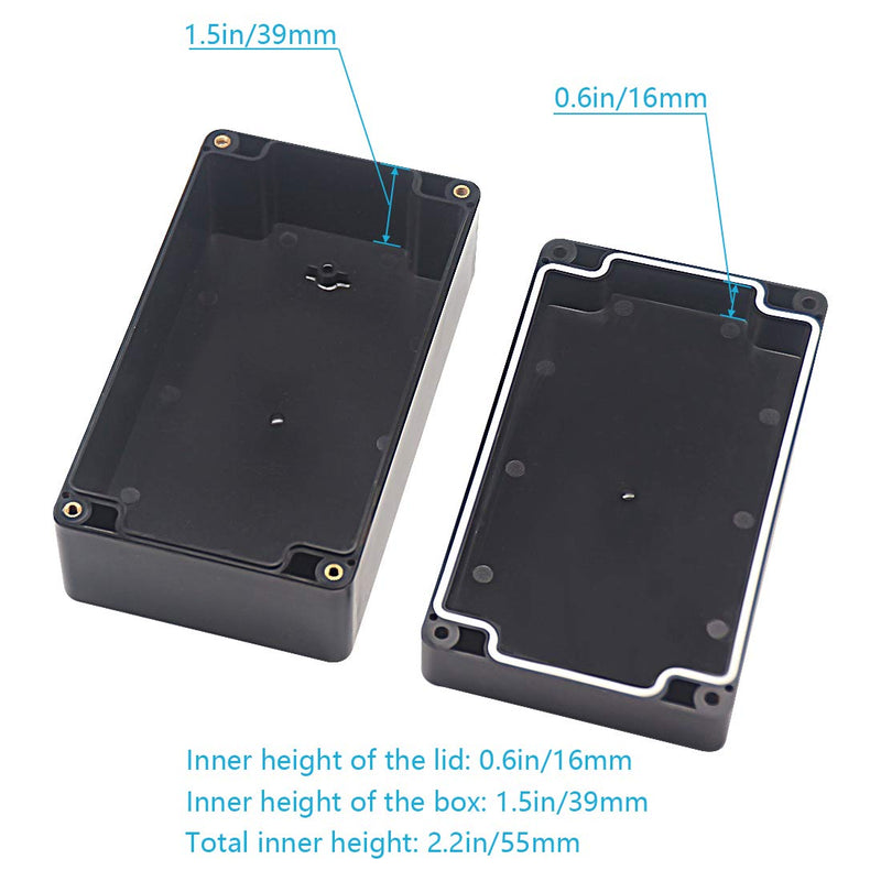 Zulkit Junction Box Waterproof Dustproof IP65 ABS Plastic Project Box Universal Electrical Boxes Enclosure Black 6.22 x 3.54 x 2.36 inch (158 x 90 x 60 mm)(Pack of 2) 6.22'' x 3.54'' x 2.36''(Pack of 2)