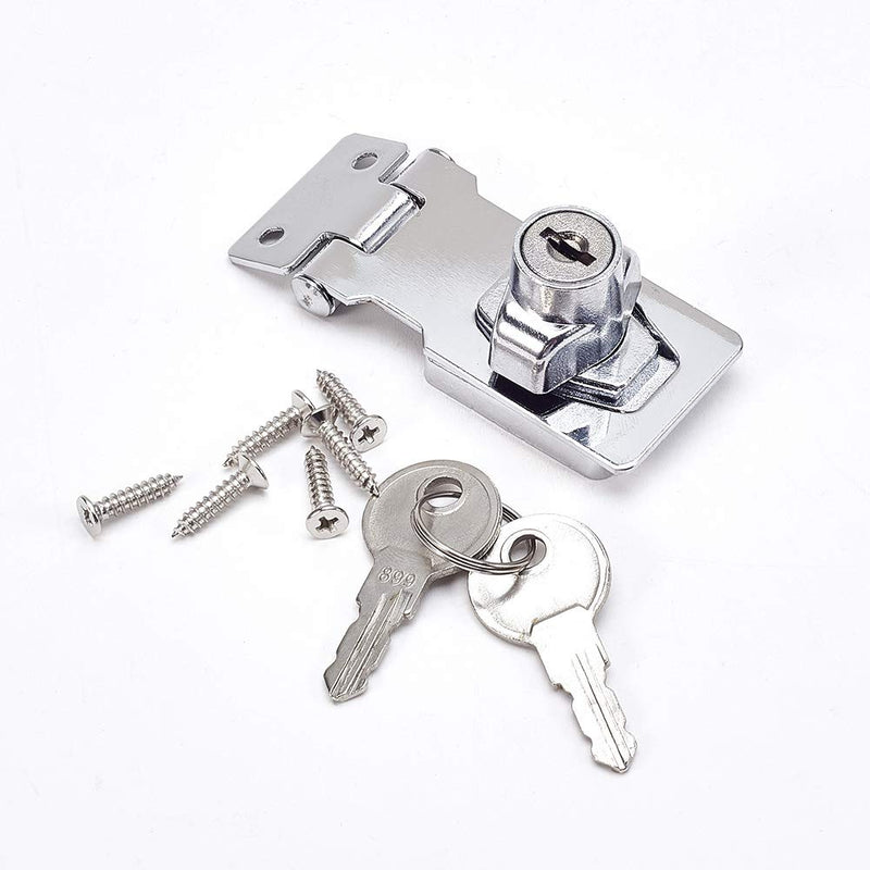 Yinpecly Keyed Hasp Lock 3.07" x 1.38" x 1.14" Twist Knob Keyed Locking Hasp Latch Lock Zinc Alloy for Doors Cabinets, Silver Tone 1Pcs 78x35x29mm 1pcs