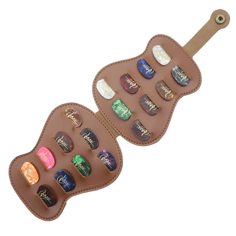 Guitar Shape Picks Holder Case Can Hold 18 Pieces Of Variety Thickness Picks Storage Pouch Box,High-quality Leather Guitar Plectrums Bag,Gift for Guitar Players (Brown)