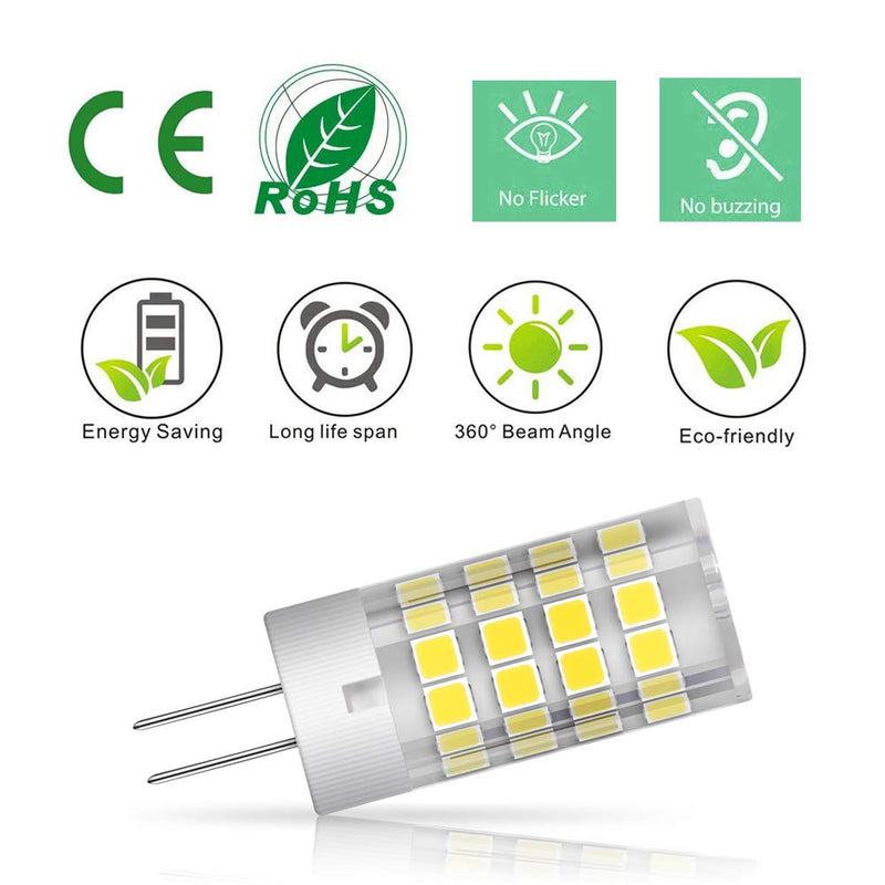 G4 LED Bulb 5 Watt Equivalent to G4 Halogen Bulb 40W, T3 JC Type Bi-Pin G4 Base, AC/DC 12V Daylight White 6000K, Not-Dimmable (6 Pack)