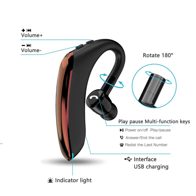 Bluetooth Headset V5.0 Wireless Bluetooth Earpiece 25 Hrs Talktime 230 Hours Standby Time, Fit Your Both Ear, Handsfree Headset with Noise Cancelling Mic, Compatible with iPhone and Android (Red) Red