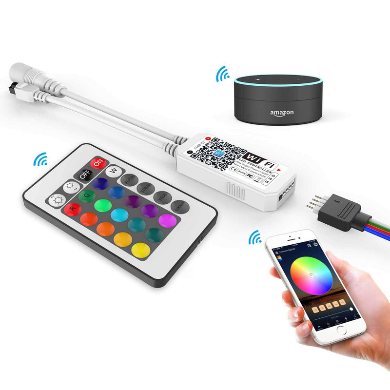 [AUSTRALIA] - LED Controller RGB WiFi Controller Alexa Google Home IFTTT Compatible,Working with Android,iOS System, GRB,BGR, RGB LED Strip Lights DC 12V 24V(No Power Adapter Included) Comes with 24 Keys Remote 