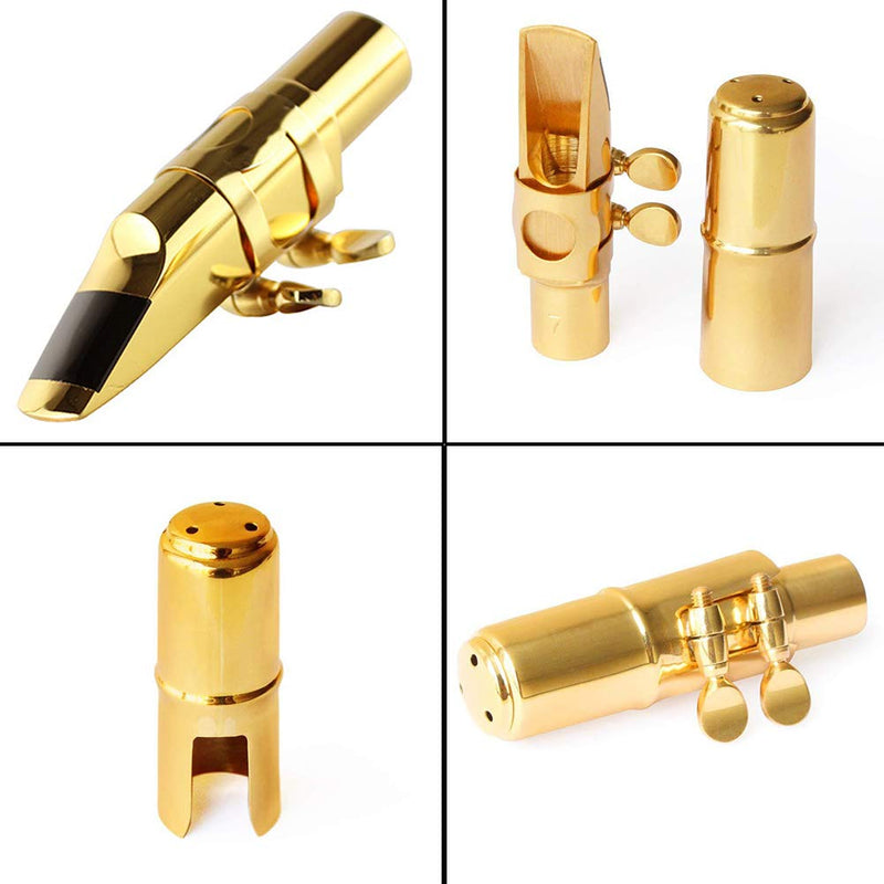 Alto Sax Saxophone Mouthpiece with Cap & Ligatures, Brass Metal Eb Alto Tenor Sax Mouthpiece 5C/6C/7C/8C for Saxophone Professionals and Beginners