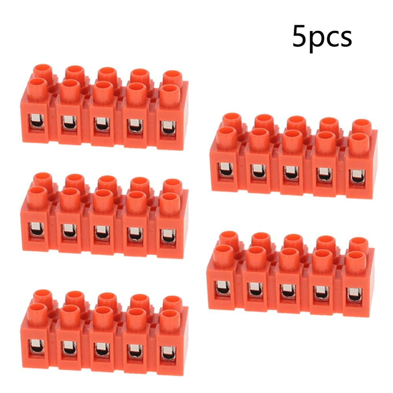 Jutagoss 5 PCS Dual Row Terminal Block H2519-5 Screw Terminal Electric Barrier Strip Block 5 Positions 600V 36A Wire Barrier Block Terminal