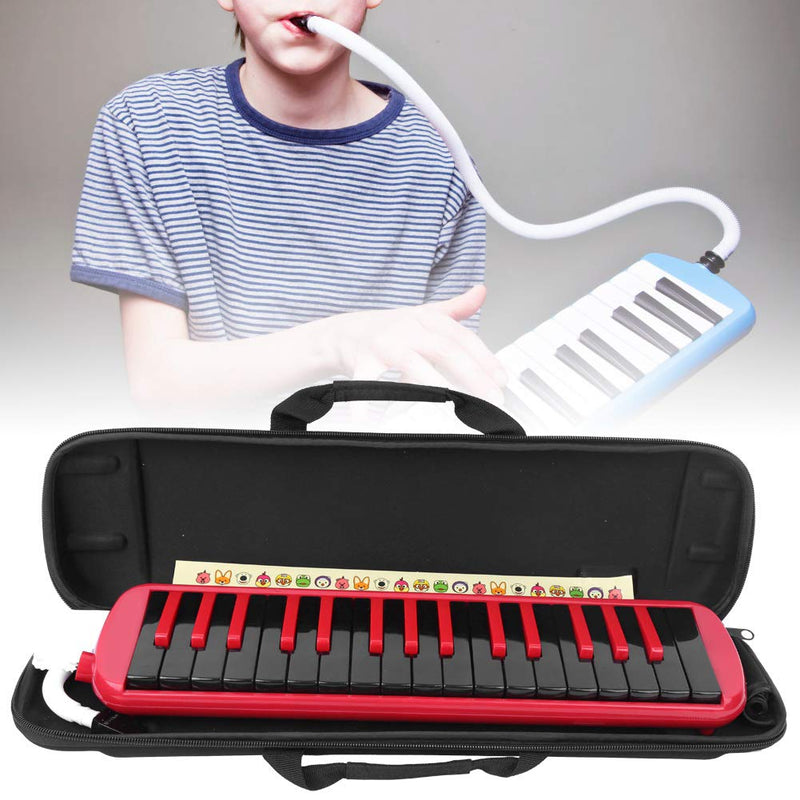 32 Piano Keys Melodica Long Tube Plastic Melodica Tube with Blowpipe Mouthpiece Storage Bag for Kids Beginners Adults Gift (Red) Red