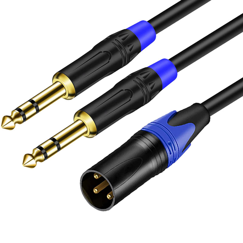 3-Pin XLR Male to Dual 6.35mm 1/4'' TS Mono Microphone Patch Cable, Male XLR to Double 6.35mm TS Y Splitter Converter Cable, Dual 1/4 Inch Mono to XLR Male Mic Audio Adapter Cord for Mixe- (11.8 inch)