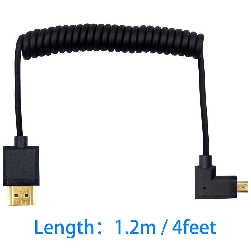 [AUSTRALIA] - Duttek Micro HDMI to Standard HDMI Cable, Micro HDMI to HDMI Coiled Cable, Extreme Slim Right Angled Micro HDMI Male to HDMI Male Coiled Cable for 1080P, 4K, Ultra HD, 3D (1.2M/4FT) Right Angled 1.2M 