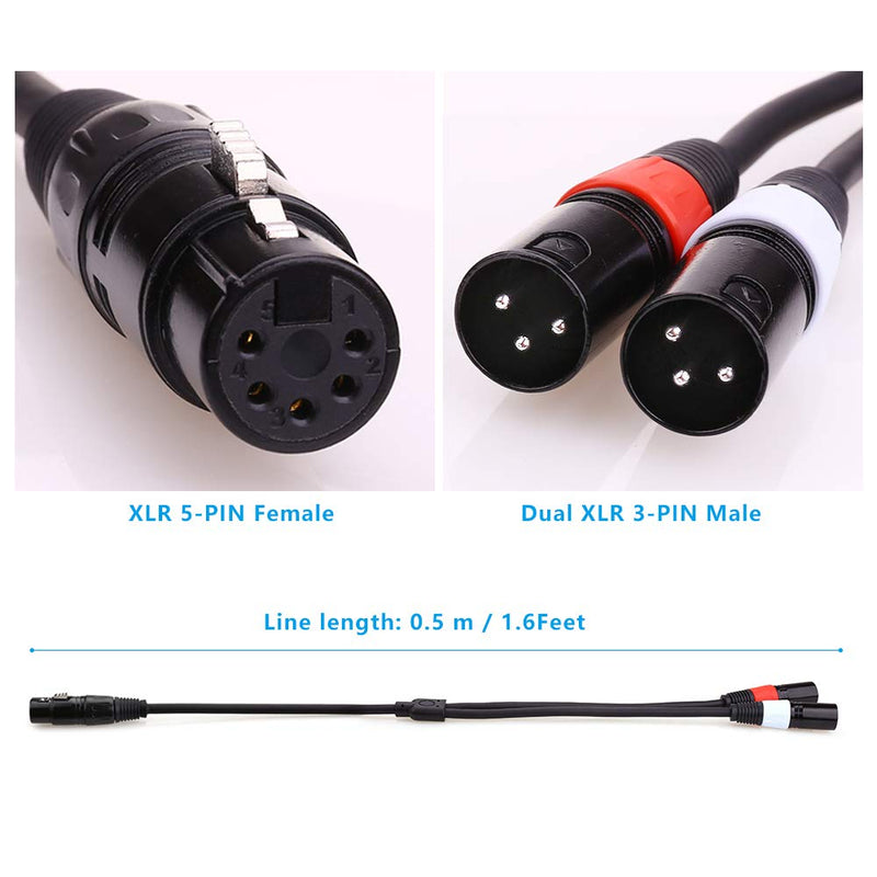 [AUSTRALIA] - MOBOREST DMX Splitter Cable 5-Pin Female to Dual 3-Pin Male XLR (Red/White) Turnaround DMX Cable Mixing Board, mic preamp, Splitter Patch Cable,(0.5Meter / 1.6FT) 5 PIN Female - Dual 3 PIN Male 