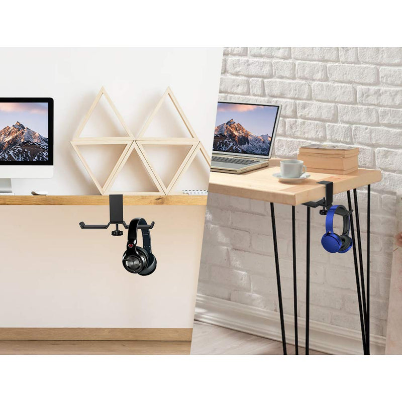6amLifestyle Dual Rotatable Headphone Stand Hanger Under Desk Clamp Headset Holder Aluminum Load up to 11lb Headset Stand Hanger Compatible with Universal Headphones, Black 6A-13BK