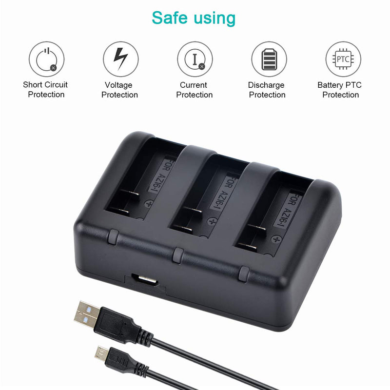 Newmowa AZ16-1 Replacement Battery (2-Pack) and 3-Channel USB Charger for Xiaomi YI AZ16-1,AZ16-2 and Xiaomi Yi 4K,Yi 4K+,Yi Lite,YI 360 VR Action Camera(Not for Discovery Version)