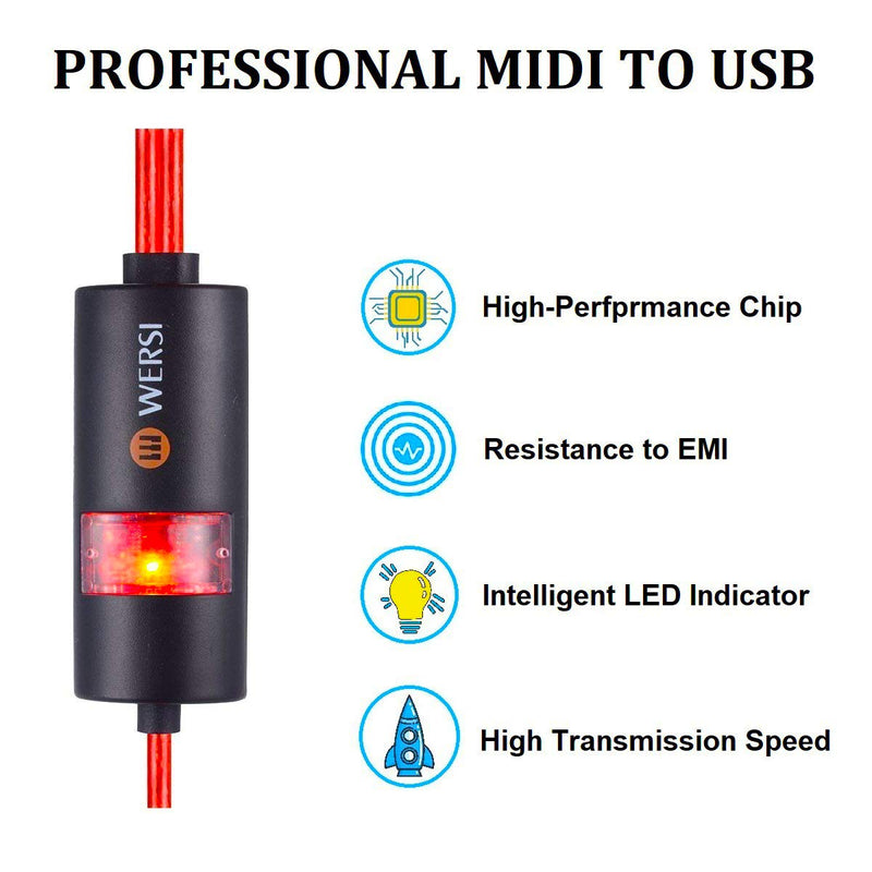 [AUSTRALIA] - USB MIDI cable Interface midi to USB IN-OUT Cable Converter for Mac PC Laptop to Music Piano keyboard 6.5Ft red 