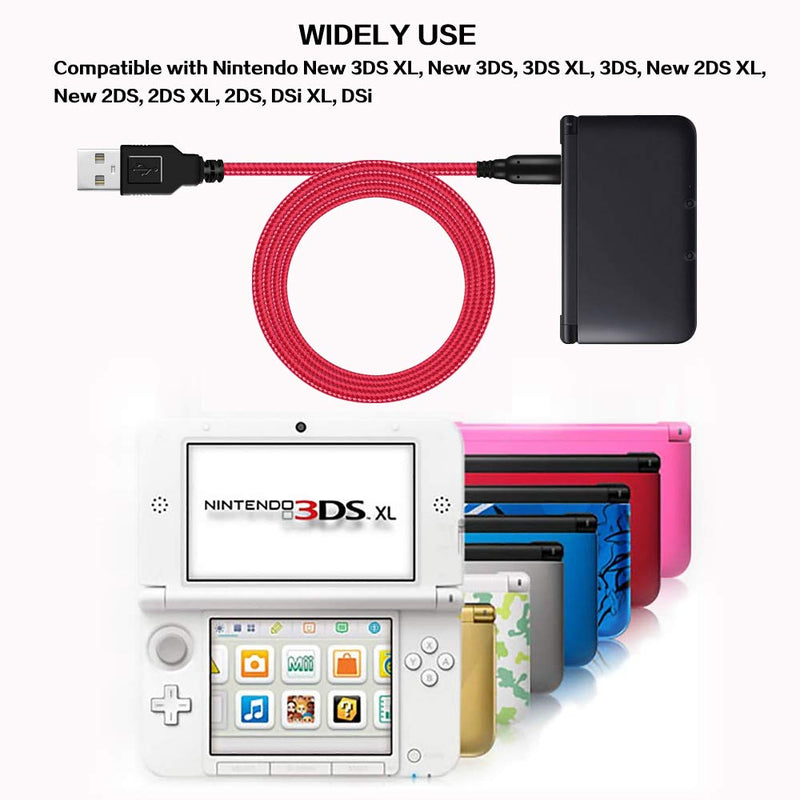 2 Pack 5ft 3DS/ 2DS USB Charger Cable, Nylon Braided Power Charging Cord Cable Compatible with Nintendo New 3DS XL/New 3DS/ 3DS XL/ 3DS/ New 2DS XL/New 2DS/ 2DS XL/ 2DS/ DSi/DSi XL Red