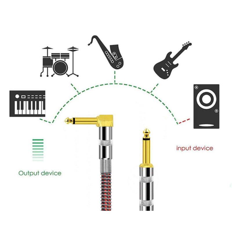 2 Pack Electric Guitar Instrument Cable 10FT, Right Angle 1/4 Inch TS to Straight 1/4 Inch TS Gold Plated 6.35mm Guitar Cord, Gold Plated 3.5mm&6.5mm Stereo Adapter, 9 Picks WMMM