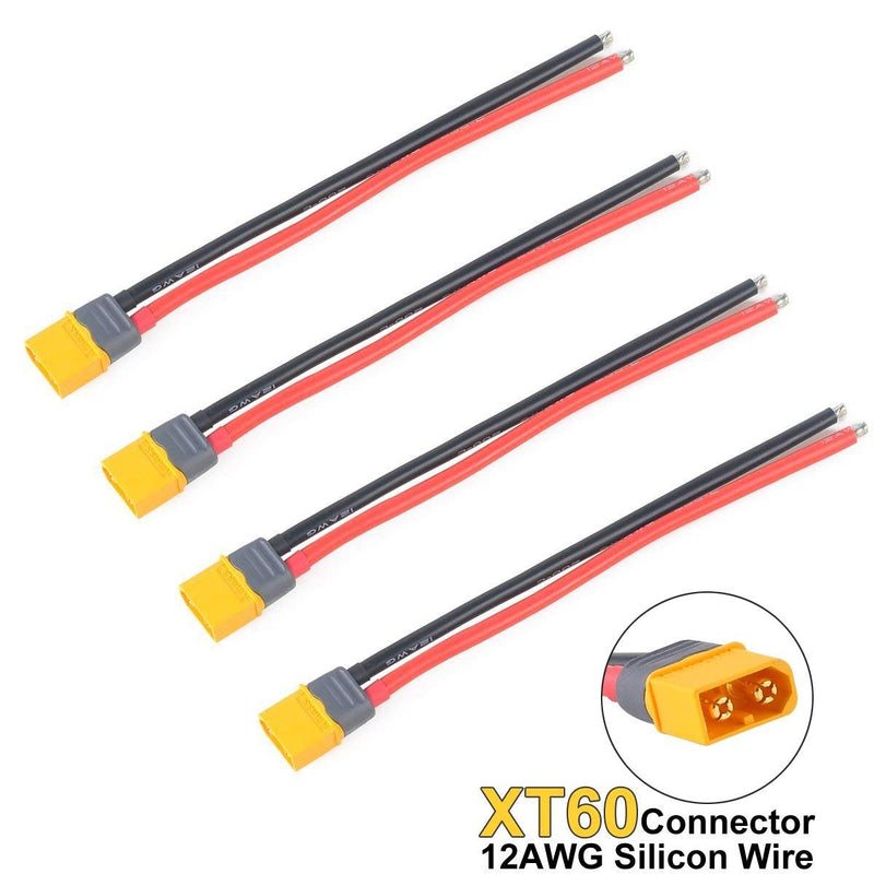 4pcs XT60 Plug Male Connector with Sheath Housing with 150mm 12AWG Silicon Wire for RC Lipo Battery FPV Racing Drone