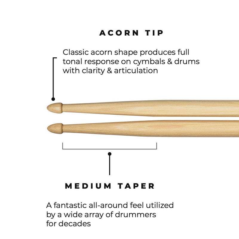 Meinl Stick & Brush Drumsticks, Standard 5A - American Hickory with Acorn Shape Wood Tip - MADE IN GERMANY (SB101) Single Pair