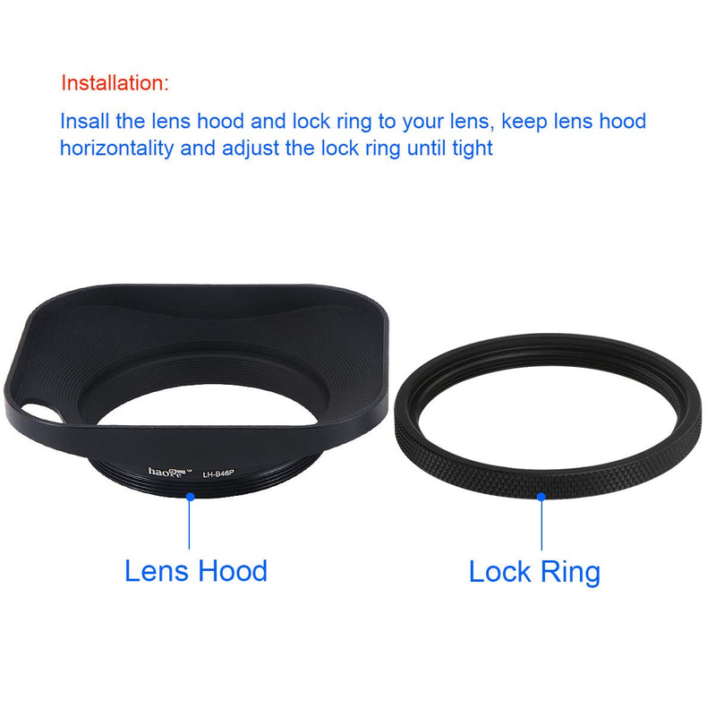 Haoge LH-B46P 46mm Square Metal Screw-in Lens Hood Hollow Out Designed with Cap for Leica Rangefinder Camera with 46mm E46 Filter Thread Lens Black