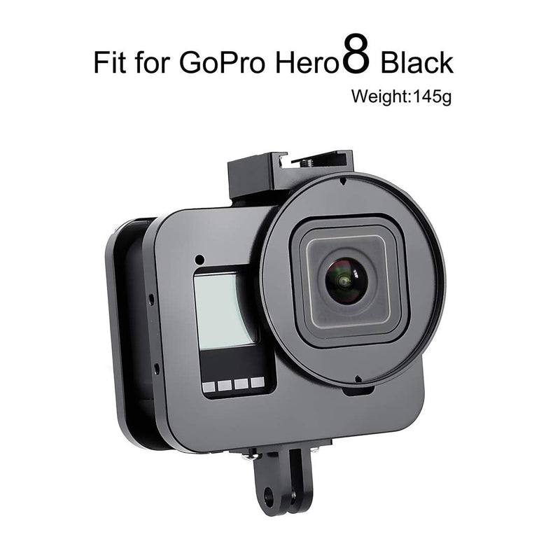 SOONSUN Aluminum Alloy Multi-Function Frame Mount Protective Housing Case with Vertical and Horizontal Modes for GoPro Hero 8 Black - Includes Lens Cap and 52mm UV Lens Filter Aluminum Housing for GoPro Hero 8 Black