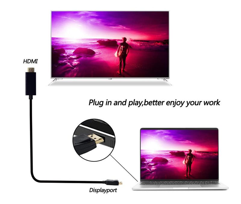 DisplayPort to HDMI 6 Feet Gold-Plated Cable,GSODC Display Port to HDMI Adapter Male to Male Black… DP-HDMI