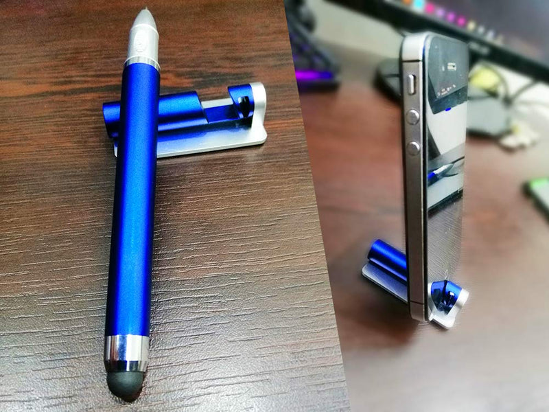 Special 3 in 1 Ballpoint Pen Blue Ink, Capacitive Stylus for Touch Screen, Phone Stand for All Smartphones.