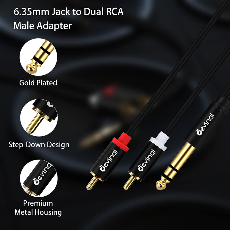 Devinal 1/4" inch TRS to RCA Y Splitter Cable, 6.35mm Stereo to 2 RCA Phono Insert Cable, Dual RCA to Quarter inch Audio Breakout Cable Cord 5 feet/ 1.5 Meters 5 FT