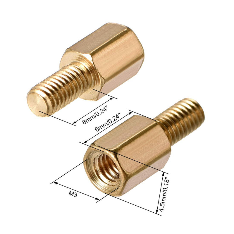 uxcell M3 6+6mm F/M Brass Hex Standoff Spacer Screws PCB Pillar 88 Pcs