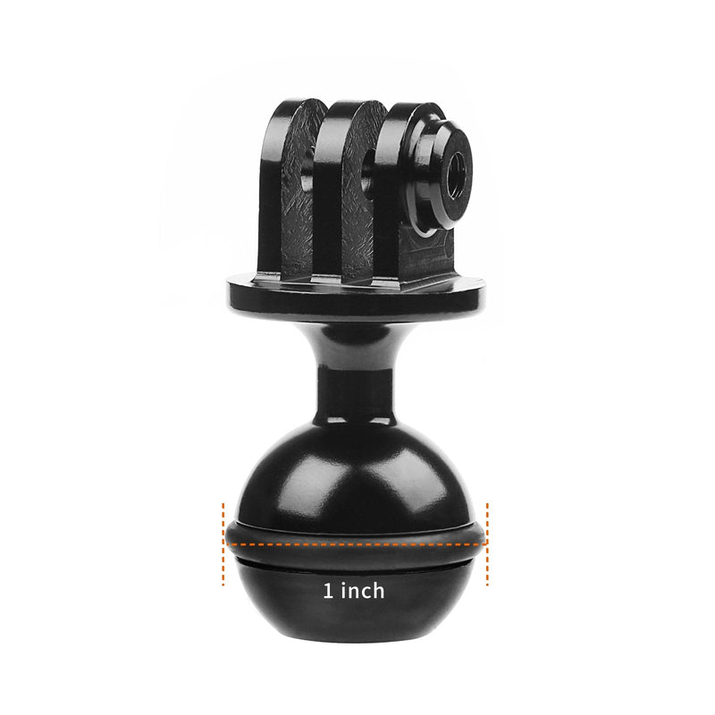 [AUSTRALIA] - QKOO Aluminum Ball Mount for GoPro Hero 10 9 8 Max 7 (2018) 6 5 4 3 Black Silver Session, Osmo Action, AKASO, SJCAM - Ball Head Mount Adapter (1-Inch Diameter Ball) with 3/8'' Screw Hole + Thumb Screw 