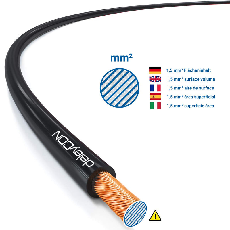 deleyCON 10m (32.81 ft.) Loudspeaker Cable 2x 1.5mm² Speaker Cable CCA Copper-Coated Aluminium 2x48x0.20mm Filaments Polarity Marking - Red/Black 10 meters (32.81 ft.) Red / Black