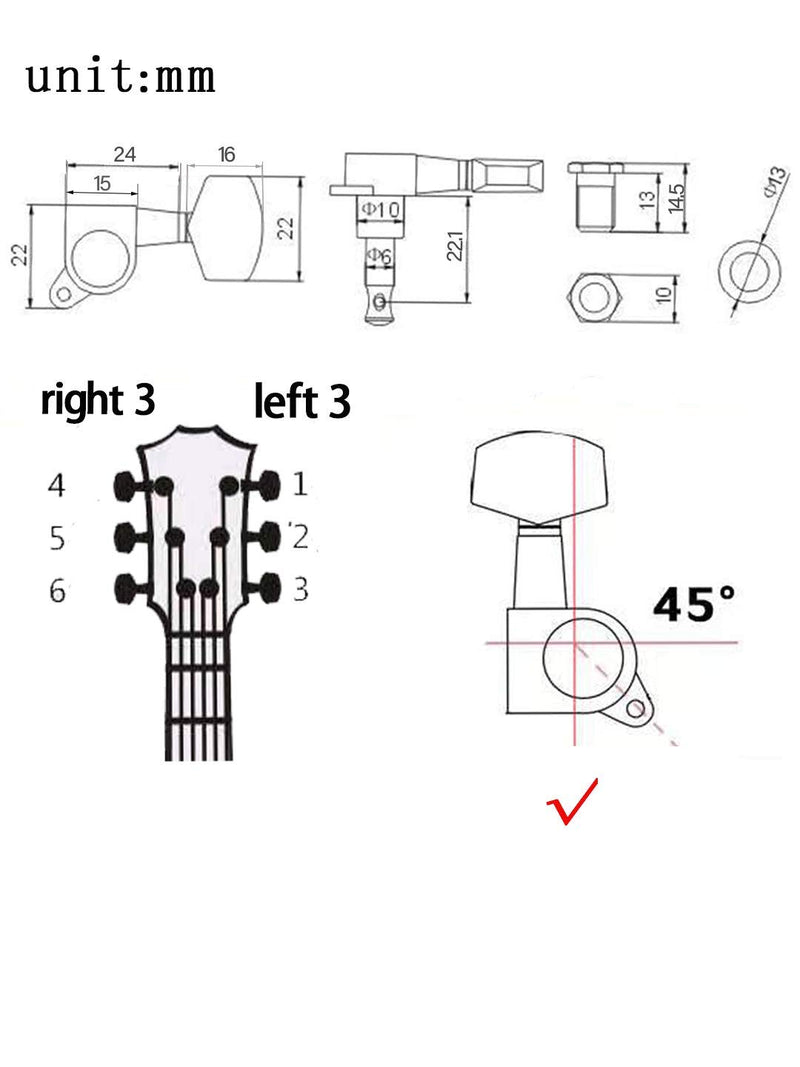 6 Pieces Guitar Machine Heads Knobs Guitar String Tuning Pegs Machine Head Tuners for Electric or Acoustic Guitar 3L 3R Gold 2101-QTN01-3+3GD