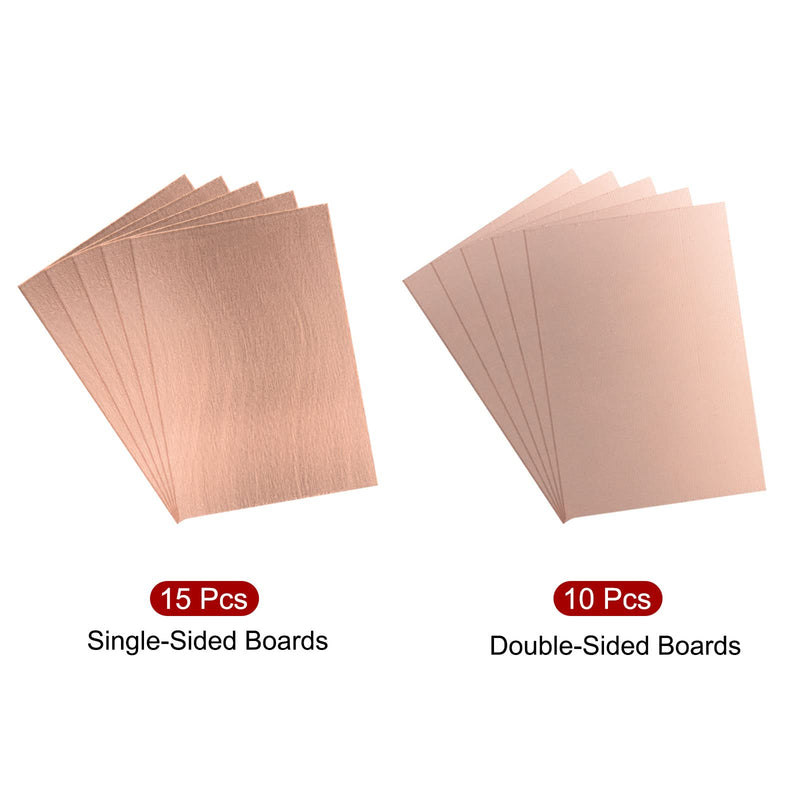 MECCANIXITY Copper Clad Boards FR4 Prototyping PCB Circuit Board 100mm x 70mm for Circuits Projects, 2 Values (15pcs Single-Sided/5pcs Double-Sided)